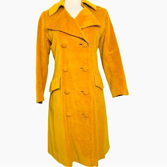Vintage Women Mustard Velvet Coat 1960 Size S - Picture 1 of 10